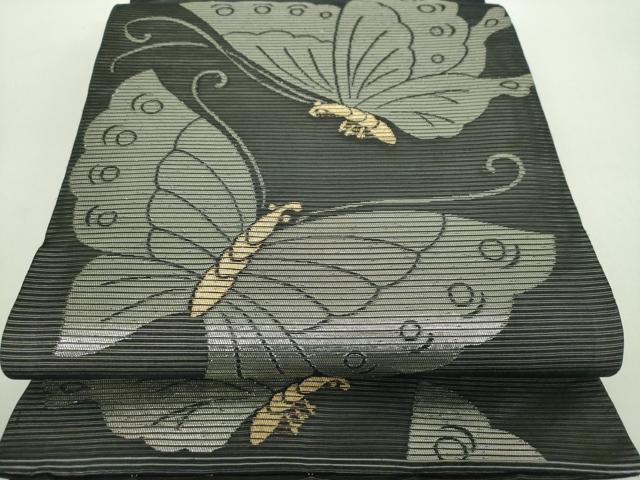 平和屋着物＊夏物 全通柄袋帯 舞蝶文 黒地 金銀糸 正絹 逸品 DABE5069ps