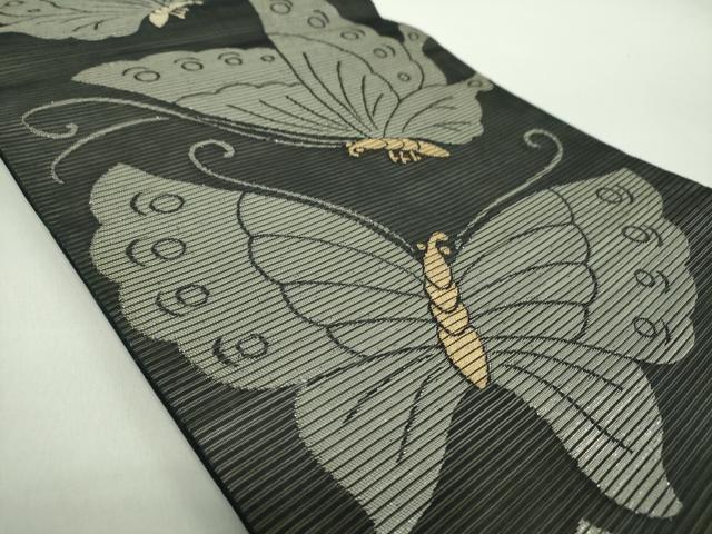 平和屋着物＊夏物 全通柄袋帯 舞蝶文 黒地 金銀糸 正絹 逸品 DABE5069ps