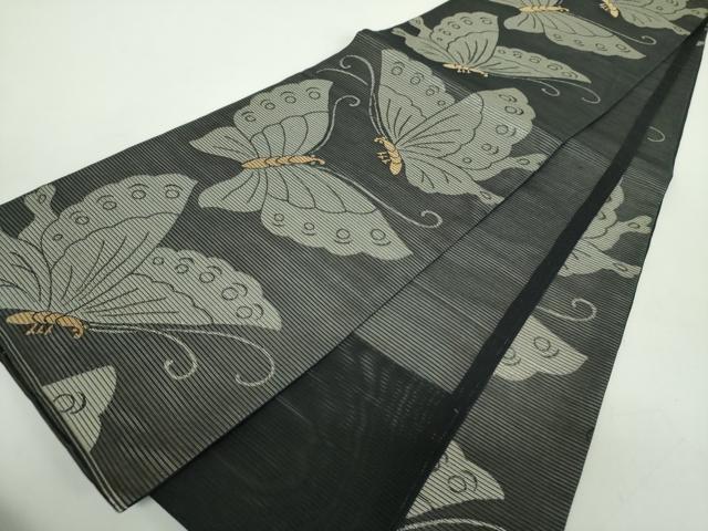 平和屋着物＊夏物 全通柄袋帯 舞蝶文 黒地 金銀糸 正絹 逸品 DABE5069ps