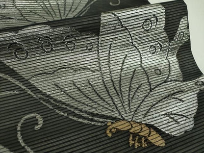 平和屋着物＊夏物 全通柄袋帯 舞蝶文 黒地 金銀糸 正絹 逸品 DABE5069ps