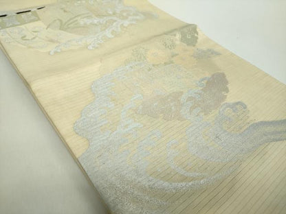 平和屋着物＊夏物 アンティーク 大正ロマン 丸帯 立波雪輪貝桶花文 銀糸 正絹 逸品 DABE5070ps