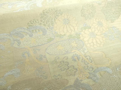 平和屋着物＊夏物 アンティーク 大正ロマン 丸帯 立波雪輪貝桶花文 銀糸 正絹 逸品 DABE5070ps
