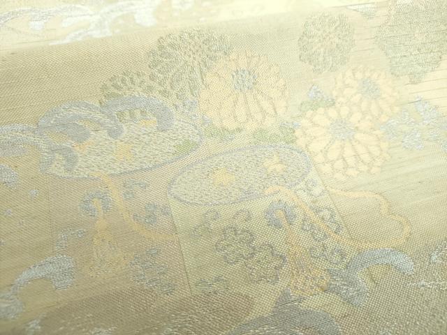 平和屋着物＊夏物 アンティーク 大正ロマン 丸帯 立波雪輪貝桶花文 銀糸 正絹 逸品 DABE5070ps