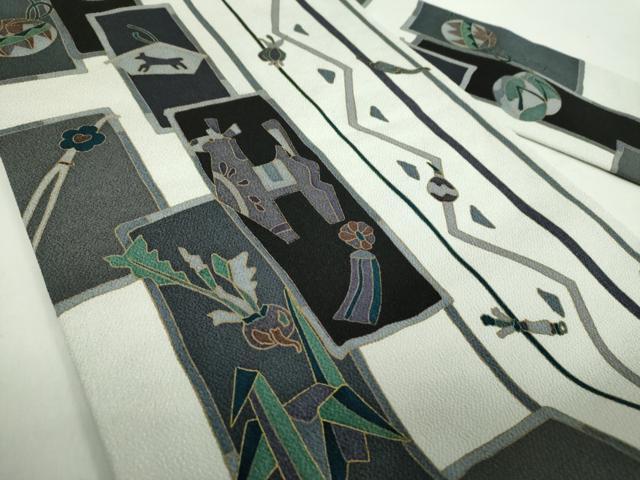 平和屋着物●全通柄九寸名古屋帯　玩具文様　成り物　鬼しぼ縮緬　金彩　正絹　逸品　未使用　DABE5071ps