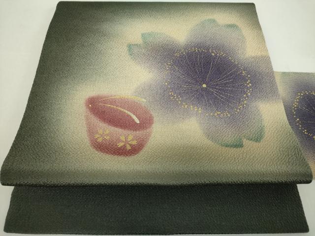 平和屋着物●九寸名古屋帯　舞桜　ぽっくり下駄　鬼しぼ縮緬　金彩　ゑり善扱い　正絹　逸品　DABE5077ps