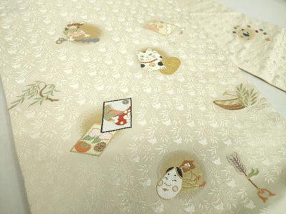 平和屋着物●九寸名古屋帯　唐織　酒楽　ことわざ百趣　金糸　正絹　逸品　DABE5080ps
