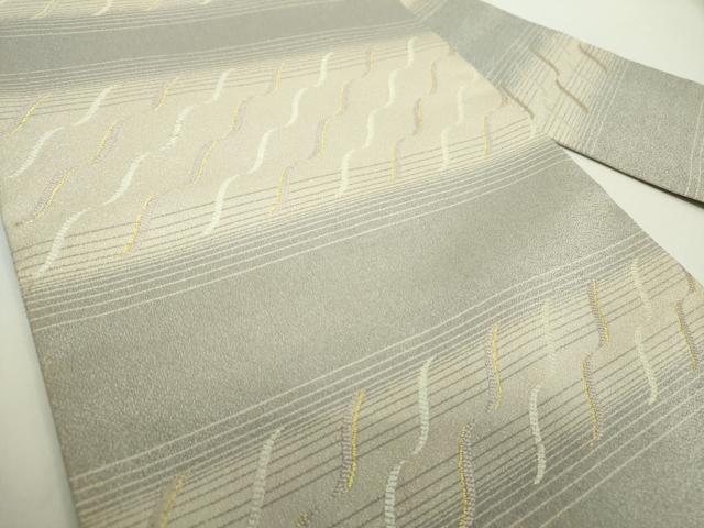 平和屋着物●九寸名古屋帯　唐織　霞文　金糸　正絹　逸品　未使用　DABE5083ps
