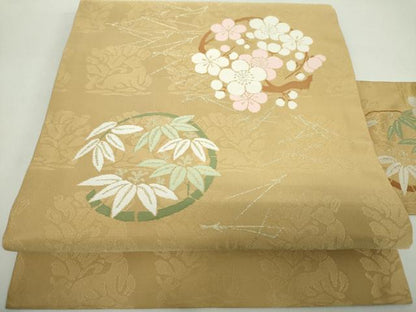 平和屋着物●九寸名古屋帯　松竹梅　花兎　金糸　正絹　逸品　未使用　DABE5085ps
