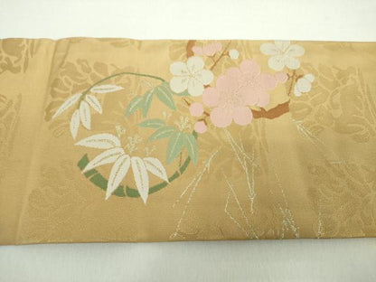 平和屋着物●九寸名古屋帯　松竹梅　花兎　金糸　正絹　逸品　未使用　DABE5085ps