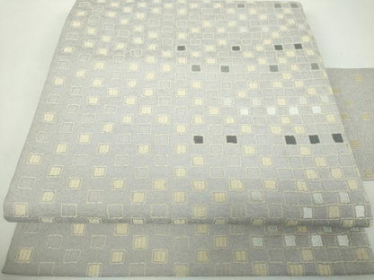 平和屋着物●九寸名古屋帯　唐織　格子　正絹　逸品　DABE5093ps