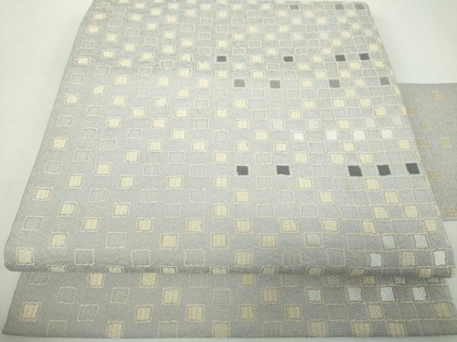 平和屋着物●九寸名古屋帯　唐織　格子　正絹　逸品　DABE5093ps