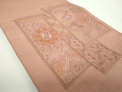 平和屋着物●中国三大刺繍　スワトウ刺繍　汕頭刺繍　総刺繍　太鼓柄袋帯　紬地　絽刺し　色紙重ね花文　正絹　逸品　DABE5095ps