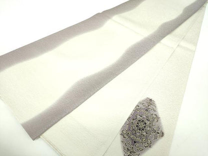 平和屋着物●太鼓柄袋帯　貝紫　刺繍　花菱文　金銀彩　金通し地　正絹　逸品　未使用　DABE5100ps