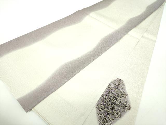 平和屋着物●太鼓柄袋帯　貝紫　刺繍　花菱文　金銀彩　金通し地　正絹　逸品　未使用　DABE5100ps