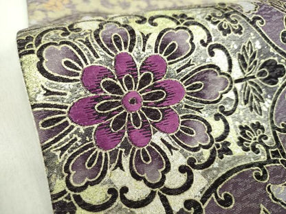 平和屋着物●太鼓柄袋帯　貝紫　刺繍　花菱文　金銀彩　金通し地　正絹　逸品　未使用　DABE5100ps