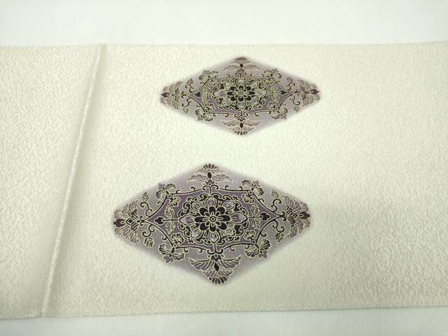 平和屋着物●太鼓柄袋帯　貝紫　刺繍　花菱文　金銀彩　金通し地　正絹　逸品　未使用　DABE5100ps