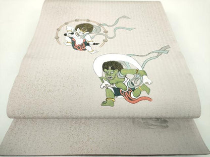 平和屋着物●両面　太鼓柄袋帯　手描き　風神雷神　金彩　正絹　逸品　DABE5101ps