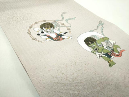 平和屋着物●両面　太鼓柄袋帯　手描き　風神雷神　金彩　正絹　逸品　DABE5101ps