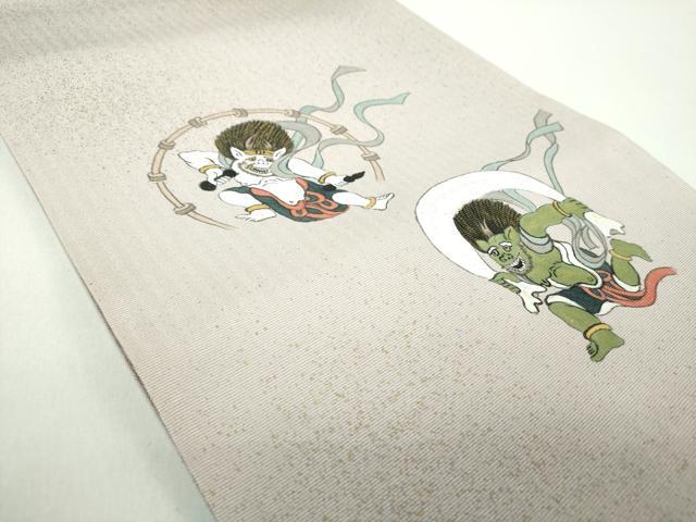 平和屋着物●両面　太鼓柄袋帯　手描き　風神雷神　金彩　正絹　逸品　DABE5101ps
