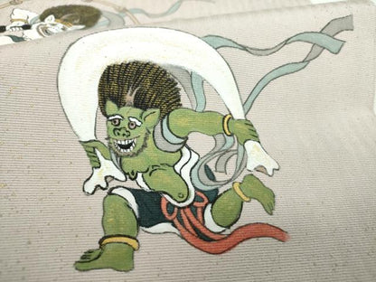 平和屋着物●両面　太鼓柄袋帯　手描き　風神雷神　金彩　正絹　逸品　DABE5101ps
