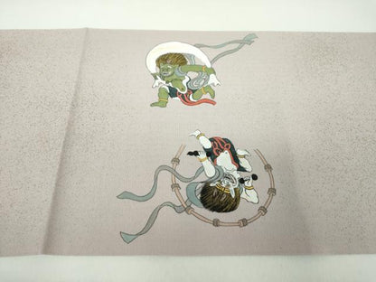 平和屋着物●両面　太鼓柄袋帯　手描き　風神雷神　金彩　正絹　逸品　DABE5101ps