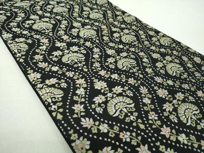 平和屋着物●六通柄袋帯　唐織　立涌花文　黒地　正絹　逸品　DABE5104ps