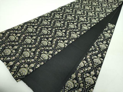 平和屋着物●六通柄袋帯　唐織　立涌花文　黒地　正絹　逸品　DABE5104ps