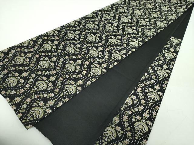 平和屋着物●六通柄袋帯　唐織　立涌花文　黒地　正絹　逸品　DABE5104ps