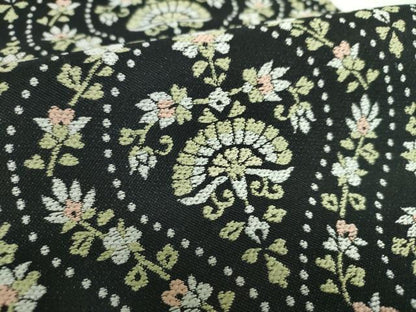 平和屋着物●六通柄袋帯　唐織　立涌花文　黒地　正絹　逸品　DABE5104ps