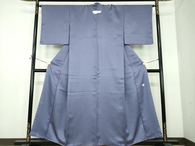 平和屋着物●上質な色無地　作家物　花唐草地紋　紺藍色　正絹　逸品　未使用　DABE5108ps