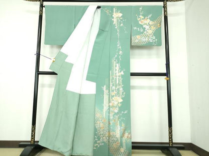 平和屋着物●訪問着　扇面花文　暈し染め　金銀彩　正絹　逸品　DABE5109ps