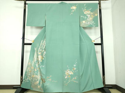 平和屋着物●訪問着　扇面花文　暈し染め　金銀彩　正絹　逸品　DABE5109ps