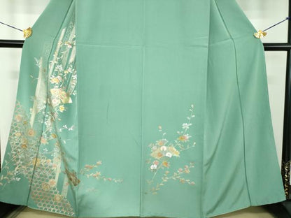 平和屋着物●訪問着　扇面花文　暈し染め　金銀彩　正絹　逸品　DABE5109ps