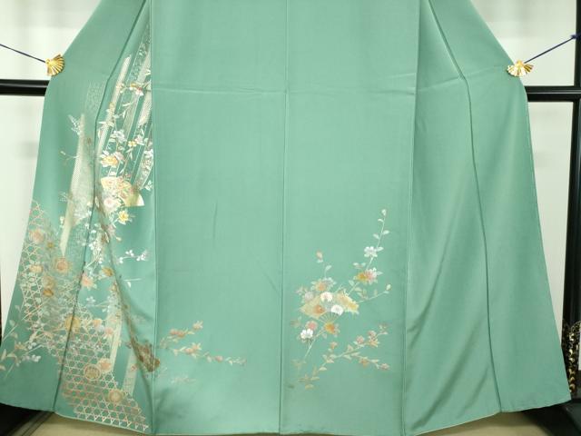 平和屋着物●訪問着　扇面花文　暈し染め　金銀彩　正絹　逸品　DABE5109ps