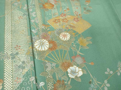 平和屋着物●訪問着　扇面花文　暈し染め　金銀彩　正絹　逸品　DABE5109ps