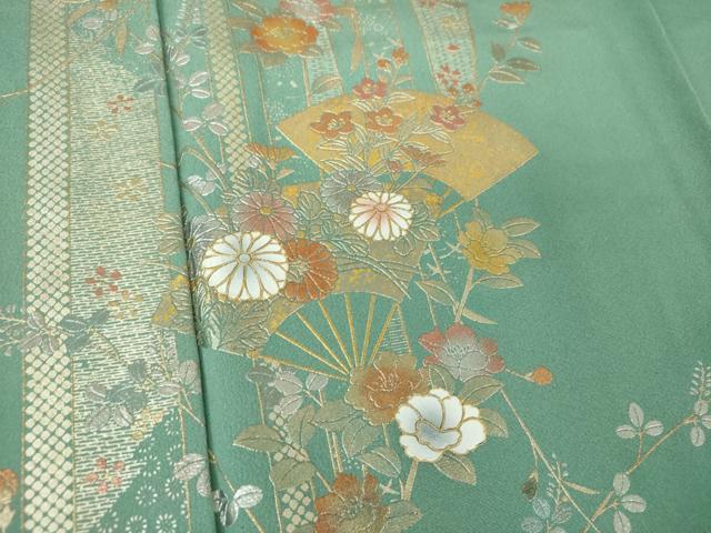 平和屋着物●訪問着　扇面花文　暈し染め　金銀彩　正絹　逸品　DABE5109ps