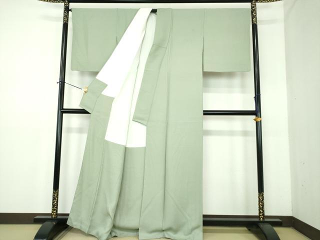 平和屋着物●上質な色無地　霞地紋　山葵色　正絹　逸品　DABE5111ps