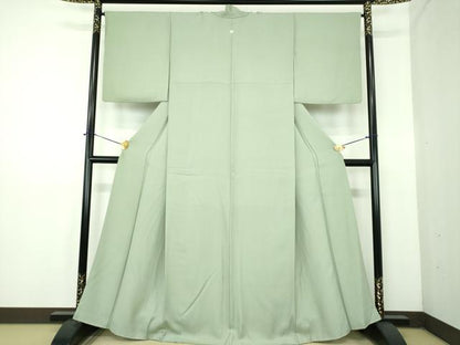 平和屋着物●上質な色無地　霞地紋　山葵色　正絹　逸品　DABE5111ps