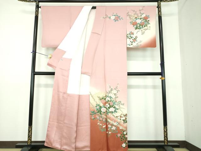 平和屋着物●訪問着　刺繍　草花文　暈し染め　金彩　正絹　逸品　DABE5113ps