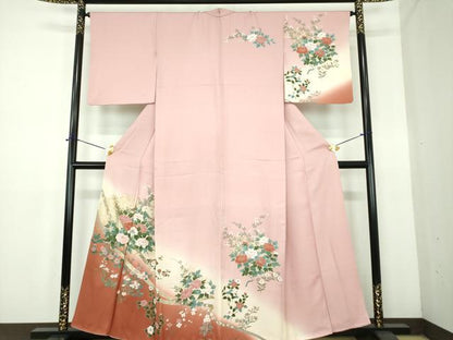 平和屋着物●訪問着　刺繍　草花文　暈し染め　金彩　正絹　逸品　DABE5113ps
