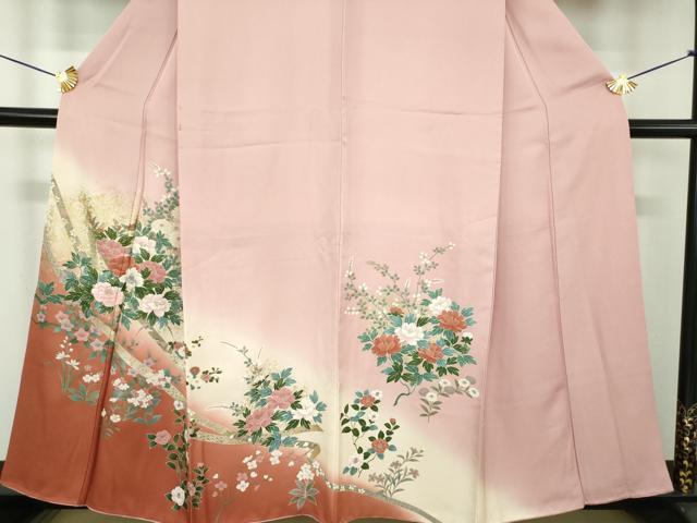 平和屋着物●訪問着　刺繍　草花文　暈し染め　金彩　正絹　逸品　DABE5113ps