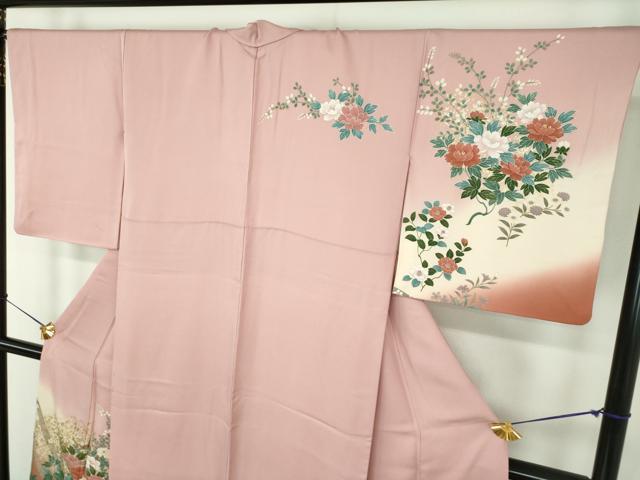 平和屋着物●訪問着　刺繍　草花文　暈し染め　金彩　正絹　逸品　DABE5113ps