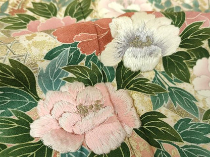 平和屋着物●訪問着　刺繍　草花文　暈し染め　金彩　正絹　逸品　DABE5113ps