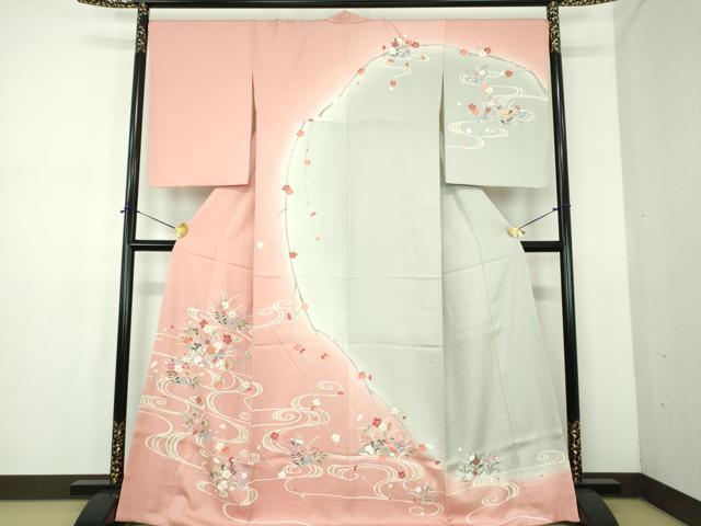 平和屋着物●訪問着　流水鴛鴦花文　暈し染め　金銀彩　正絹　逸品　DABE5114ps