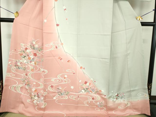 平和屋着物●訪問着　流水鴛鴦花文　暈し染め　金銀彩　正絹　逸品　DABE5114ps