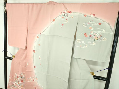 平和屋着物●訪問着　流水鴛鴦花文　暈し染め　金銀彩　正絹　逸品　DABE5114ps