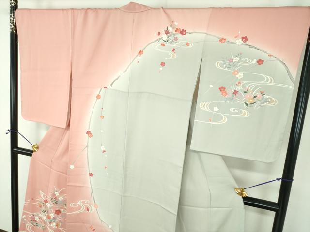 平和屋着物●訪問着　流水鴛鴦花文　暈し染め　金銀彩　正絹　逸品　DABE5114ps