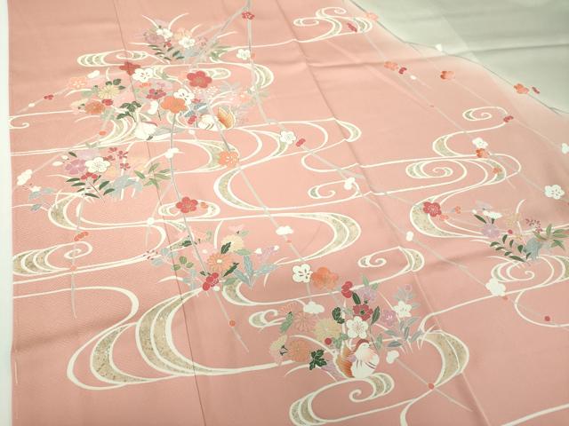 平和屋着物●訪問着　流水鴛鴦花文　暈し染め　金銀彩　正絹　逸品　DABE5114ps