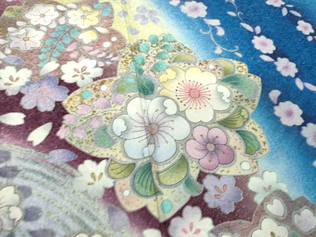 平和屋着物●豪華振袖　辻が花　暈し染め　金彩　金通し地　正絹　逸品　DABE5116ps