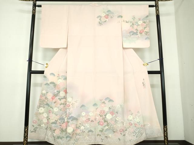 平和屋着物●小野喜象　訪問着　籠目花文　暈し染め　金彩　正絹　逸品　DABE5118ps